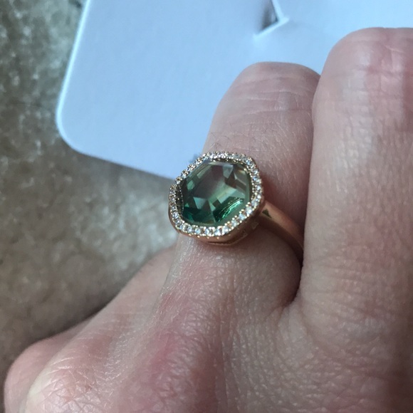 Joy Dravecky | Chloe Ombré Green Glass Stone In Cubic Zirconia Pave Ring - Picture 6 of 10